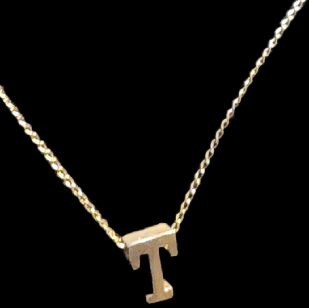 14kt Gold Initial 'T' Charm With 14kt Necklace